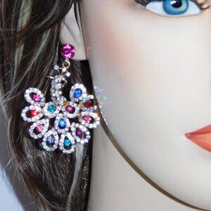 Pretty AS A peacock multi color rhinestone crystal drop Stud earrings
